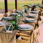 a long table with place settings